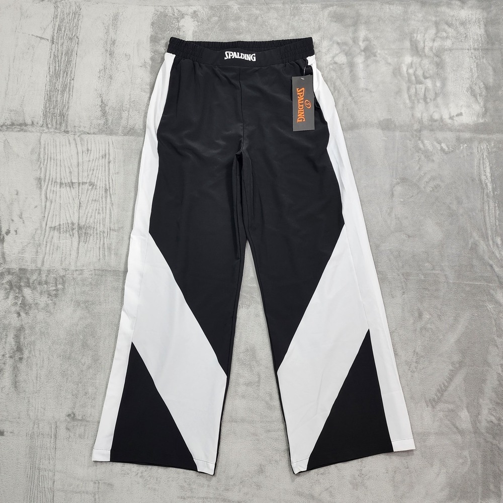 NEW Spalding Pants Mens L Black White Colorblock‎ Stretch Straight Leg Track Gym